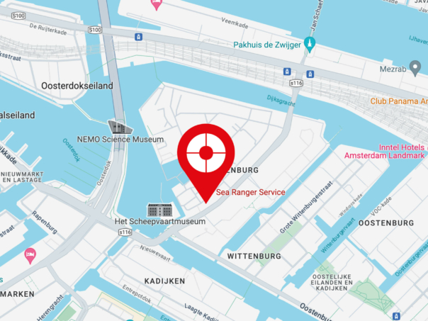 A map location showing the Sea Ranger Service office in Amsterdam